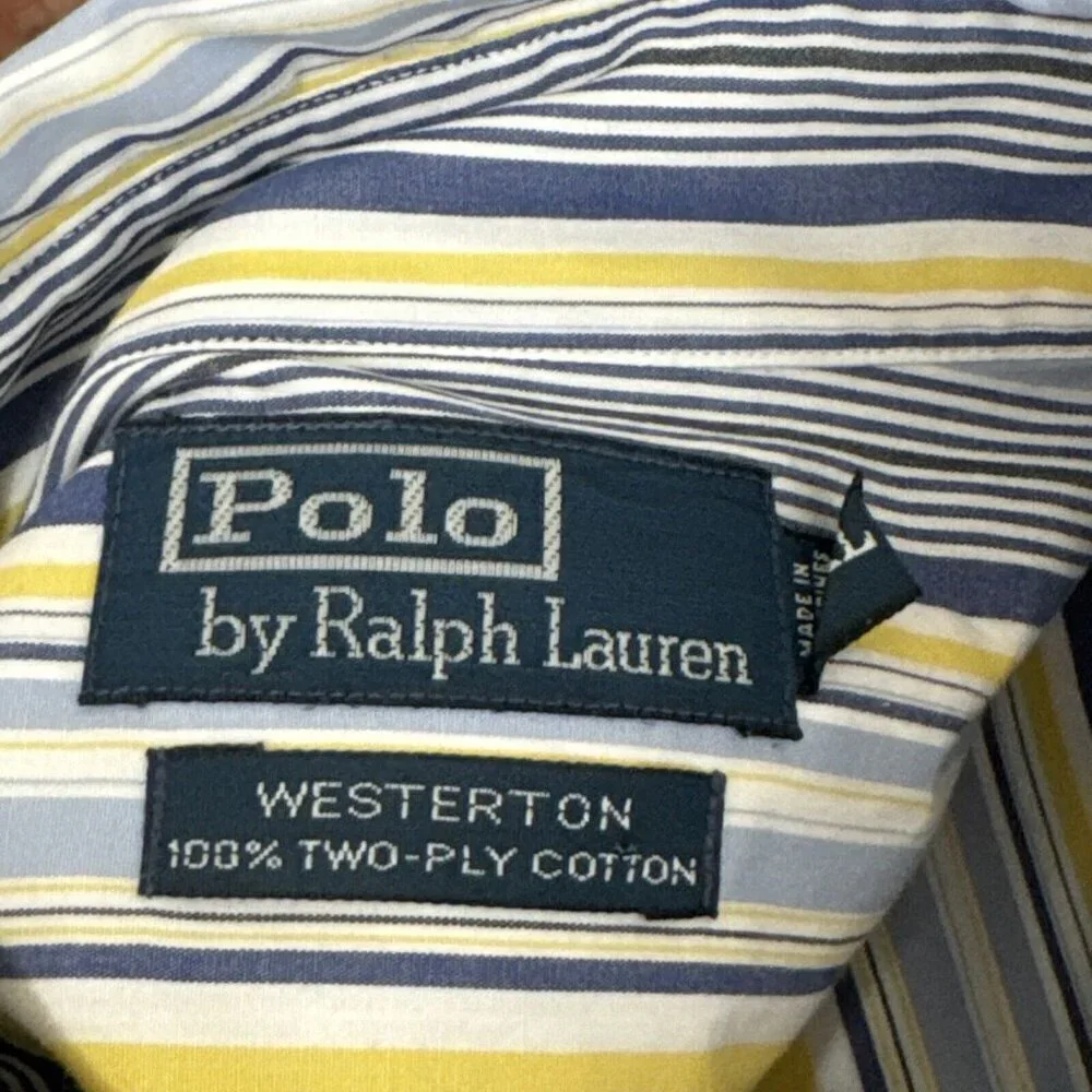 Polo Ralph Lauren Westerton Men's XXL Button Shirt Blue Yellow‎ Striped